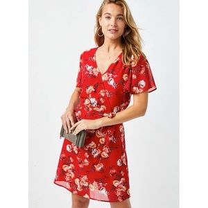 Maurices Red Floral Print Flutter Sleeve Belted Mini Dress Sz S